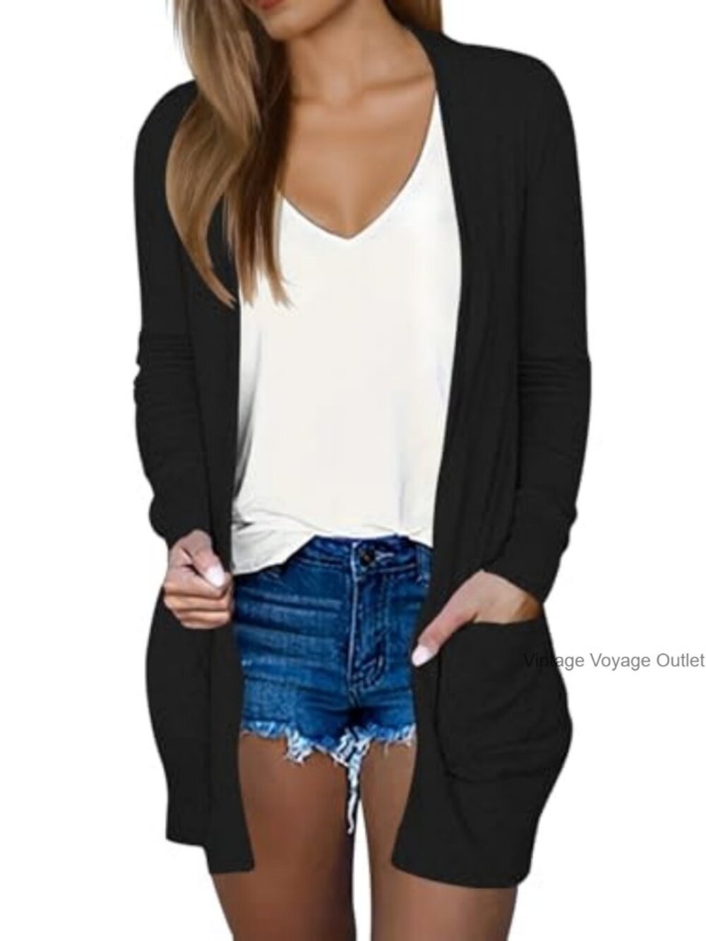 Lightweight Open Front Cardigan Long Sleeve Loose Fit Sweater